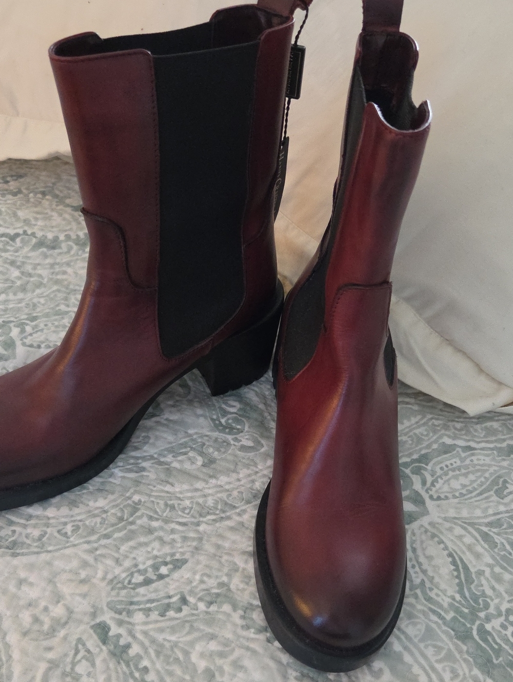 Women’s Burgundy Leather Chelsea Heeled Boot